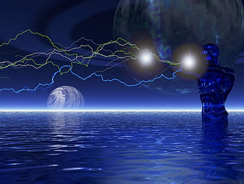 creation in time, blue, planets, lightening, hot, stars, creation, earth, time, cool, sky, water, ocean HD wallpaper