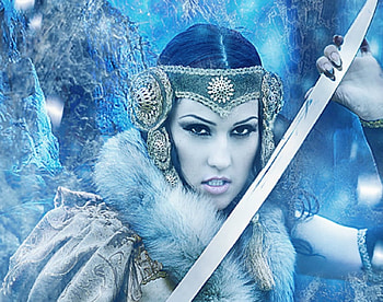Snow Princess, model, sword, snow, woman HD wallpaper