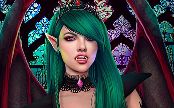 Succubus, horns, art, bat, girl, whings, beauty, demon, woman, purple, pink, fantasy, face HD wallpaper