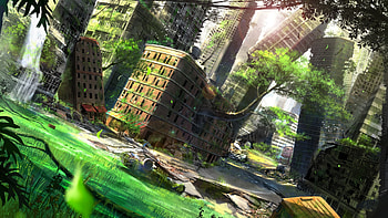 Greenery, Post Apocalyptic, Anime, Building, Tree HD wallpaper