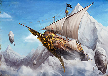 Sail Away, ship, fun, sails, flying, beautiful, new world, nice, air ship, fantasy, abstract, clouds, sky HD wallpaper