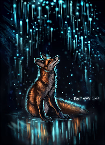 Art, Night, Fox, Glare, Glow HD phone wallpaper