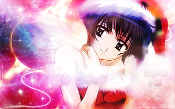 Joyeux-Nol, black eye, cute, angel, fur, holiday, feather, abstract, wing, short hair, female, sexy, wings, merry christmas, hot, blue hair, girl, star, anime girl, anime, fantasy, christmas, light, red HD wallpaper