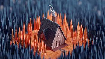Digital art, pretty house in forest, 3D render HD wallpaper