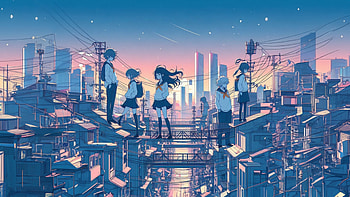 Anime walppaper, Anime, sunset, city, anime sunset, anime city HD wallpaper