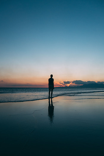 Sea, Shore, Bank, Dark, Silhouette, Human, Person, Surf HD phone wallpaper