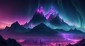 A city in purple valley, artistic, mountain HD wallpaper