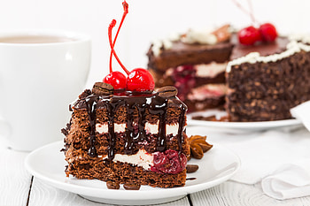 Cake, food, slice, dessert, cherry HD wallpaper