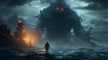 Majestic Sea Monster Encounter, monster, fantasy, creature HD wallpaper