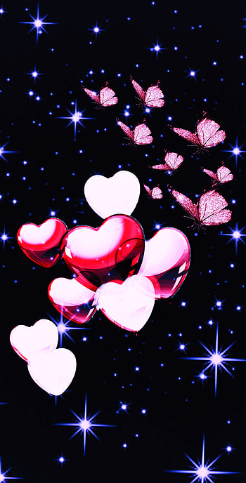 LOVE, red, balloon, star, romantic, butterfly, heart HD phone wallpaper