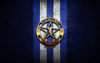 Al-Najma SC, golden logo, Bahraini Premier League, blue metal background, football, Bahraini football club, Al-Najma SC logo, Al-Najma Club, soccer, Al-Najma FC HD wallpaper