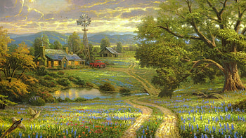 painting landscape, landscape, flowers, country, painting HD wallpaper