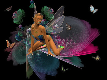 fairy, butterflies, fantasy, rainbows HD wallpaper