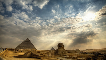 the great pyramids of giza r, sphynx, desert, sun beams, r, pyramids HD wallpaper