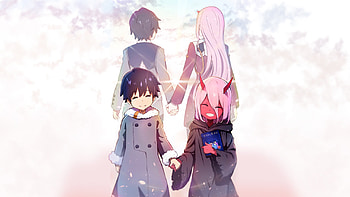 Hiro and zero two, anime, friends HD wallpaper