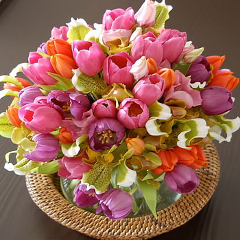 colorful, bouquet, yellow, tulips, orchids HD wallpaper