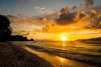 Amazing golden sunset with huge clouds in a tropical island, Beach, Island, Sunset, Sea HD wallpaper