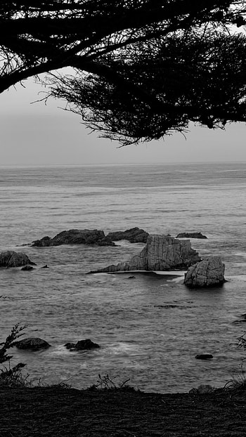Sea and the Rocks, Black and White, rocks, sea HD phone wallpaper