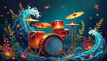 Dynamic Drum Set Art: Ultra, drum set, music, wave, flower HD wallpaper