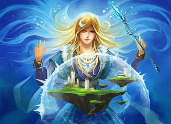 Moonga, magic, blonde, art, sandara tang, girl, digital art, beautiful, dress, beauty, witch, fantasy, cg, pretty, , female HD wallpaper