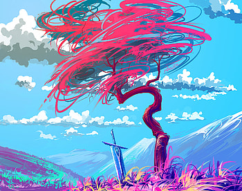 Sword Tree Landscape Digital Art, sword, artist, artwork, digital-art, deviantart HD wallpaper