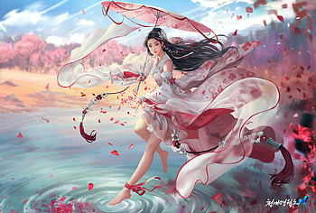Fantasy girl, superb, seunghee lee, frumusete, fantasy, art, red, parasol, girl, gorgeous HD wallpaper