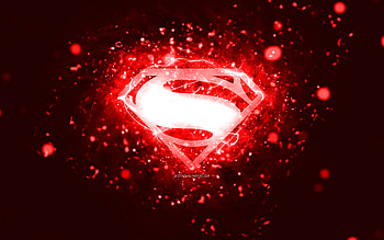 Superman red logo, , red neon lights, creative, red abstract background, Superman logo, superheroes, Superman HD wallpaper