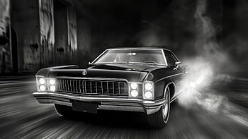 Classical Car Drift Mode , classic-cars, cars, drifting-cars, dark, black, monochrome, black-and-white, artist, artwork, digital-art HD wallpaper