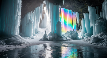 Ice Cave, Icicle, Rainbow HD wallpaper