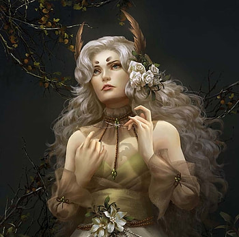 Velda, white, fantasy, flower, luminos, girl, hoanglap solan HD wallpaper