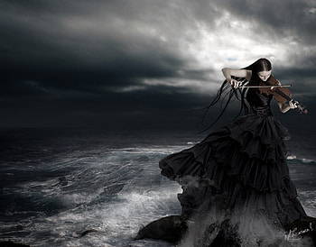 Sea Symphonia, sea, gothic, clouds, symphony, violin HD wallpaper