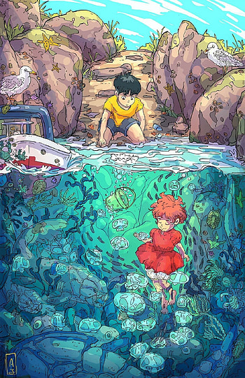 Ponyo, On the cliff , Charming tale, Anime adventure HD phone wallpaper