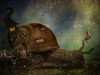Fairy, Snail, Clock, Fantasy, Animal, House HD wallpaper