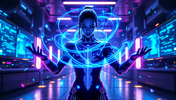 Cyber Magic Spell Casting, magic spell, cyberpunk, futuristic, neon, technology HD wallpaper