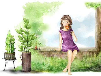 Plants, Summer, Miscellanea, Miscellaneous, , Drawing, Girl HD wallpaper
