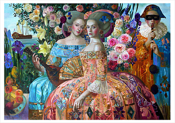 Lovely Ladies, colorful, painting, dresses, long HD wallpaper