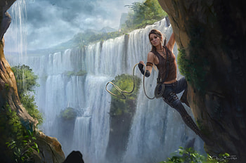 OC Jaina Valgado Climbing Through The Waterfalls, artist, artwork, deviantart, digital-art HD wallpaper