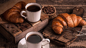 Coffee, Croissants HD wallpaper