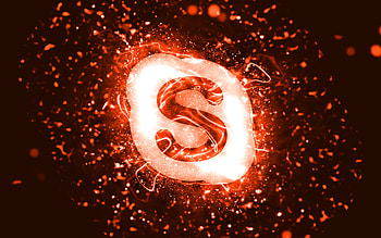 Skype orange logo, , orange neon lights, creative, orange abstract background, Skype logo, brands, Skype HD wallpaper