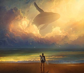 Fantasy, Whale, Cloud, Ocean, Sea, Surfer, Fantasy Animals HD wallpaper