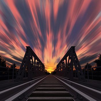 Sunset, Art, Bridge, Railway, Rails HD phone wallpaper