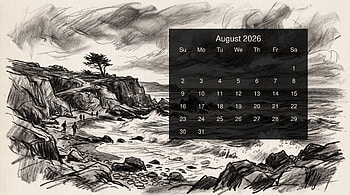 August 2026 Calendar — Seaside Sketch, August 2026 Calendar HD wallpaper