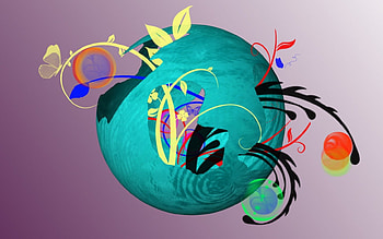 Abstract globe, flowers, butterfly, brushes, globe HD wallpaper