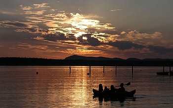 Nature, Rivers, Sunset, Sea, Boat HD wallpaper