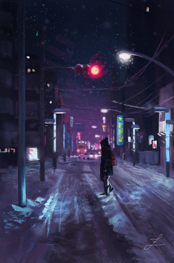 Art, Night, City, Lights, Silhouette, Lanterns, Street HD phone wallpaper