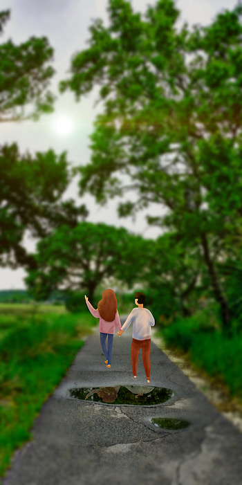 Hold my hands, sky, Couple in green, green, Couple, Jungle, art work, love bird, lovers, Kib creation HD phone wallpaper