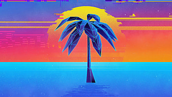 Synthwave art, Palm Trees HD wallpaper