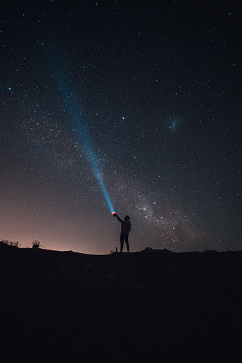 Nature, Silhouette, Starry Sky, Loneliness, Flashlight HD phone wallpaper