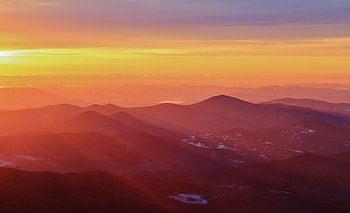 Horizon, sunrise, aerial view, landscape, mountains HD wallpaper