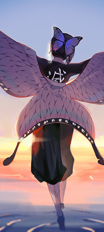 butterfly, Shinobu Kochou, Anime, Demon Slayer: Kimetsu no Yaiba HD phone wallpaper